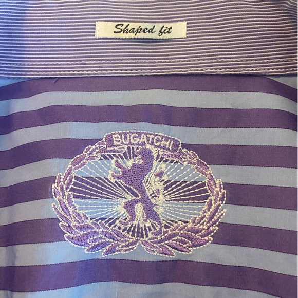 Mens Bugatchi button down shirt Purple blue stripes size large shape fit - Picture 10 of 11
